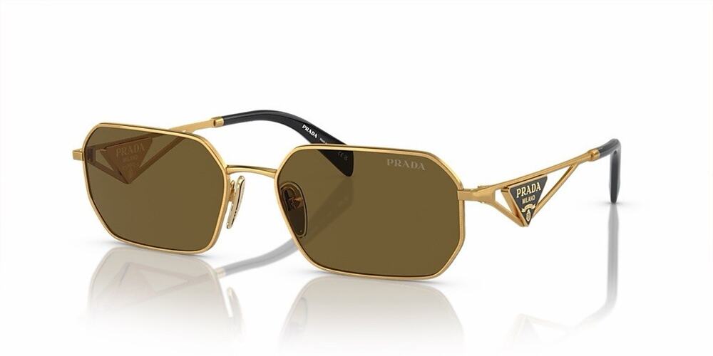 PRADA PR A51S 15N01T Matte Gold Dark Brown Lens Unisex Sunglasses AUTHENTIC
